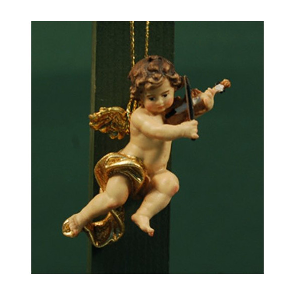Putto musicista con violino appesi 6 cm legno depinto