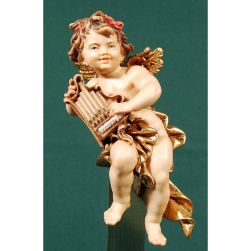 Ángel músico con organo colgar 15 cm madera pintada