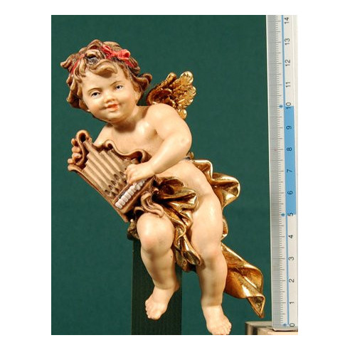 Angel musician with organ hanging  15 cm painted wood