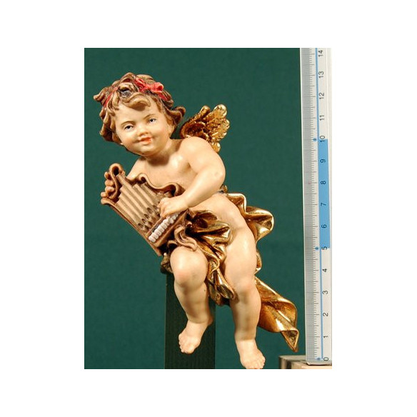 Putto musicista con organo appesi 15 cm legno depinto