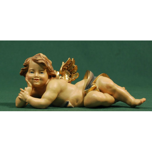 Putto sdraiato sinistra 15 cm legno depinto