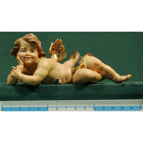 Angel lying left 15 cm painted wood