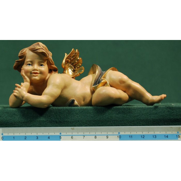 Putto sdraiato sinistra 15 cm legno depinto