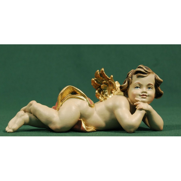 Putto sdraiato destra 15 cm legno depinto
