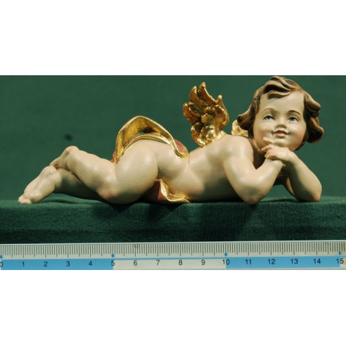 Putto sdraiato destra 15 cm legno depinto