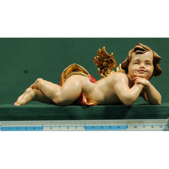 Putto sdraiato destra 20 cm legno depinto