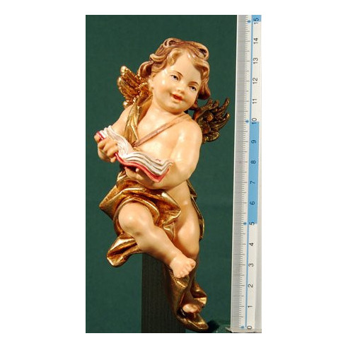 Angel with book to hang  15 cm painted wood