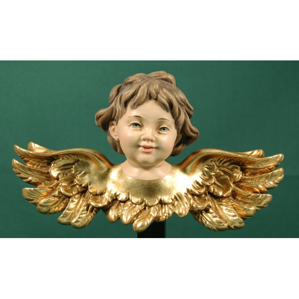 Angel head to hang double wing 15 cm resin