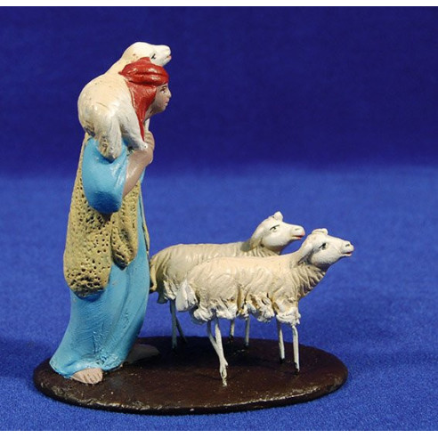 Shepherd with lambs 12 cm clay painted Figuralia