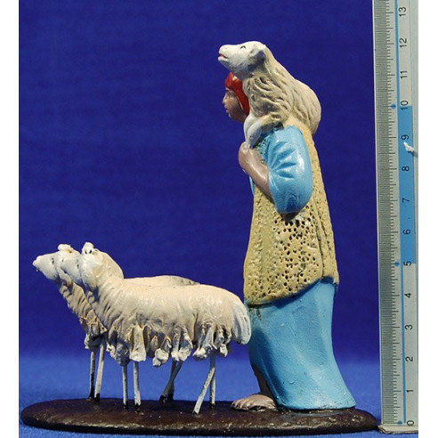 Shepherd with lambs 12 cm clay painted Figuralia