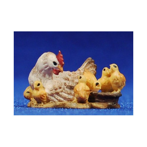 Gallina e pulcini 8 cm legno pitturata a mano