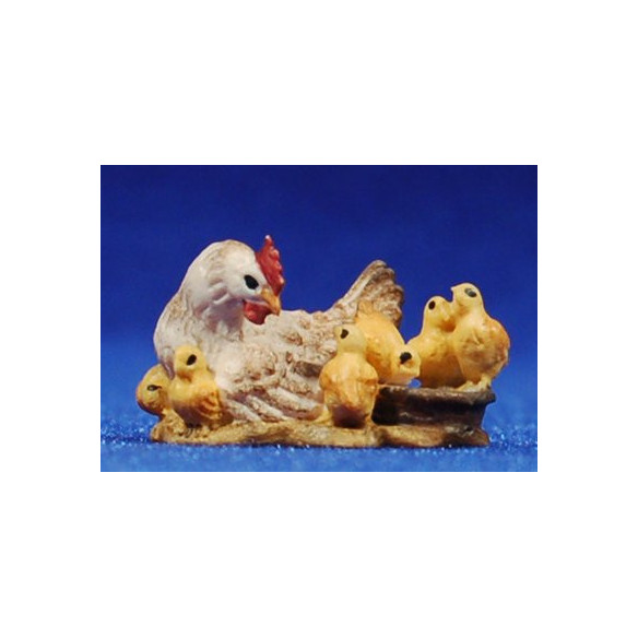 Gallina e pulcini 8 cm legno pitturata a mano