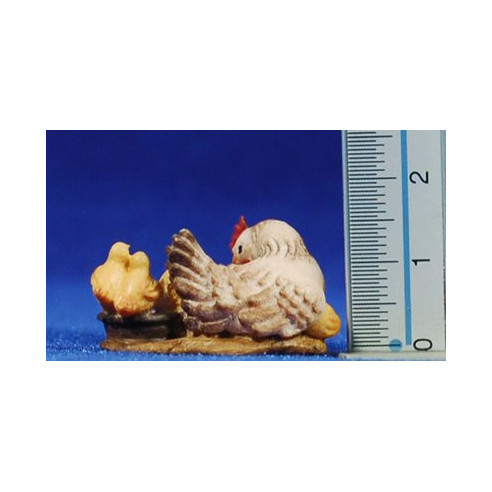 Gallina e pulcini 8 cm legno pitturata a mano