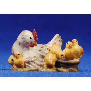 Gallina con pollitos 10 cm madera pintada a mano