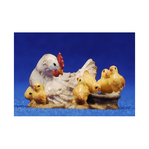 Gallina amb pollets 10 cm fusta pintada a mà