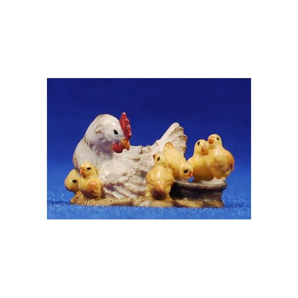 Chicken with chicks 10 cm hand painted wood
