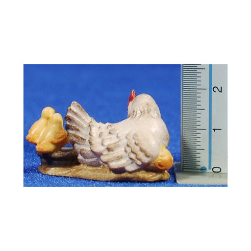 Chicken with chicks 10 cm hand painted wood