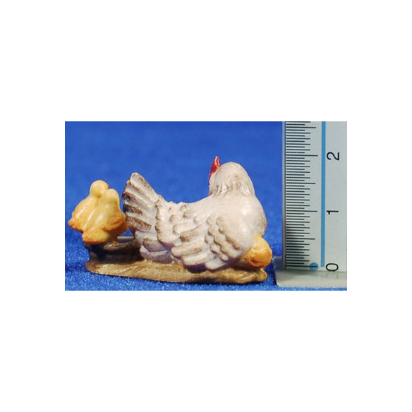 Chicken with chicks 10 cm hand painted wood