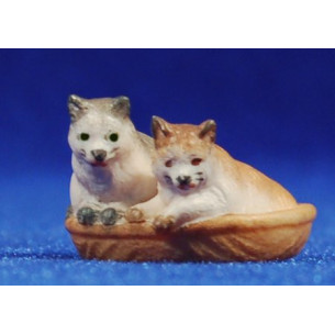 Cats in a basket 8 cm hand painted wood