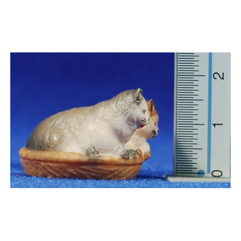Cats in a basket 8 cm hand painted wood