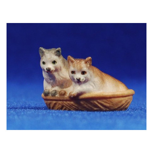 Cats in a basket 10 cm hand painted wood