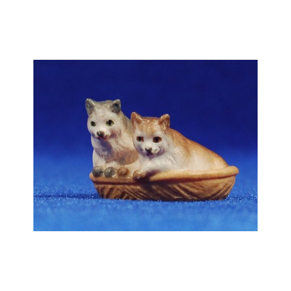 Cats in a basket 10 cm hand painted wood