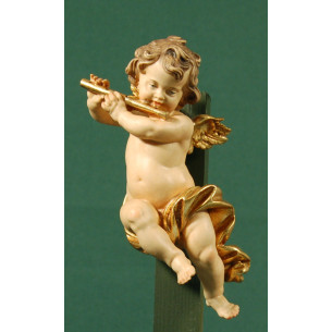Ángel músico con flauta colgar 15 cm madera pintada