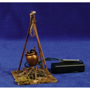 Fire with battery holder 7x7x12 cm wood