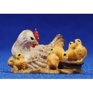 Gallina con pollitos 8 cm madera pintada
