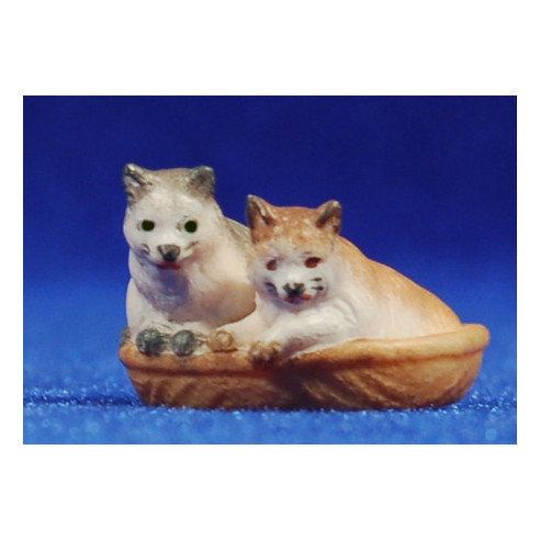 Gatos en cesto 8 cm madera pintada a mano