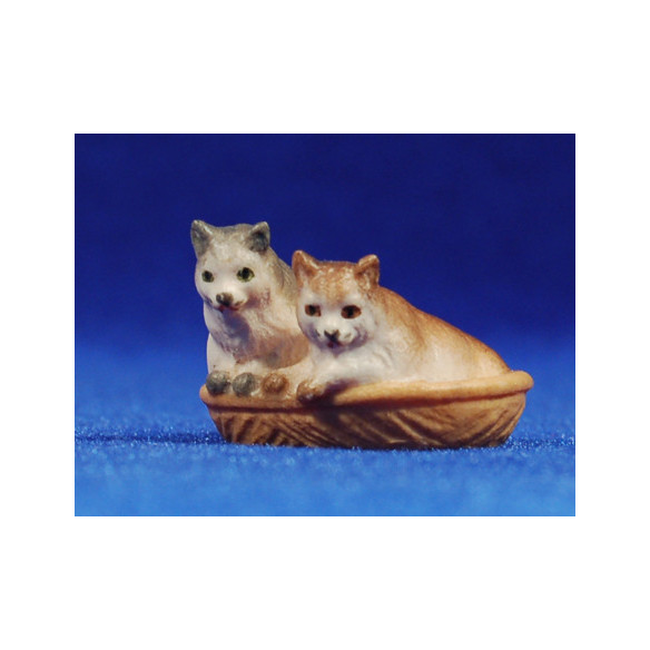 Gatos en cesto 10 cm madera pintada a mano