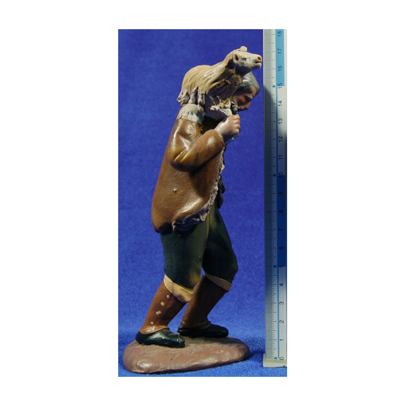 Shepherd with lamb 18 cm clay painted Figuralia