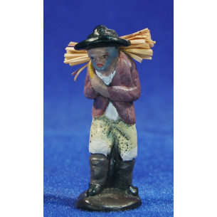 Pastore con legno 5 cm dipinto terracotta Figuralia