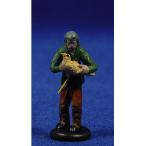 Shepherd with chicken 5 cm clay painted Figuralia