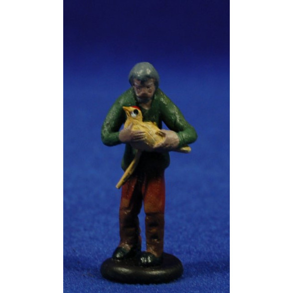 Shepherd with chicken 5 cm clay painted Figuralia
