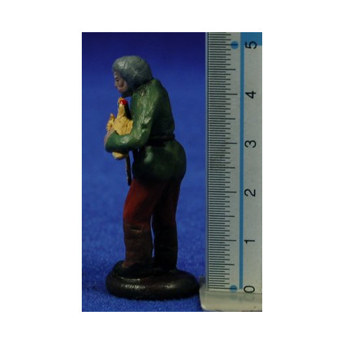 Pastor con gallina 5 cm barro pintado Figuralia