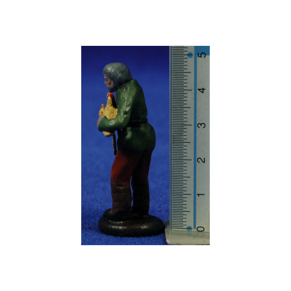 Pastor con gallina 5 cm barro pintado Figuralia