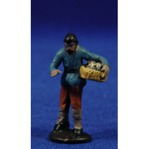Pastor amb cistella peix 5 cm fang pintat Figuralia