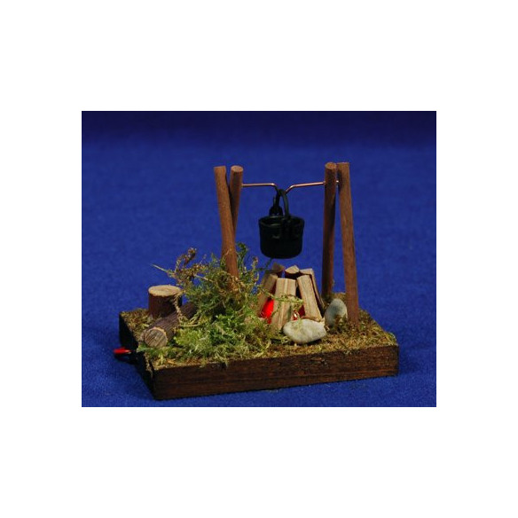 Bonfire with battery holder 6x8 cm wood
