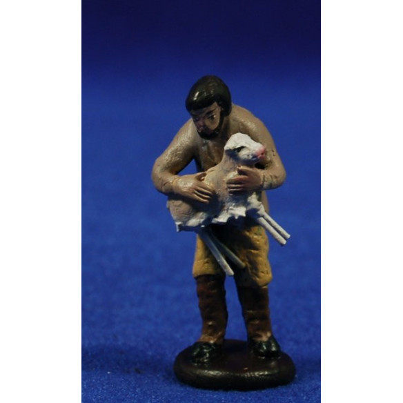 Shepherd with lamb on arms 5 cm clay painted Figuralia