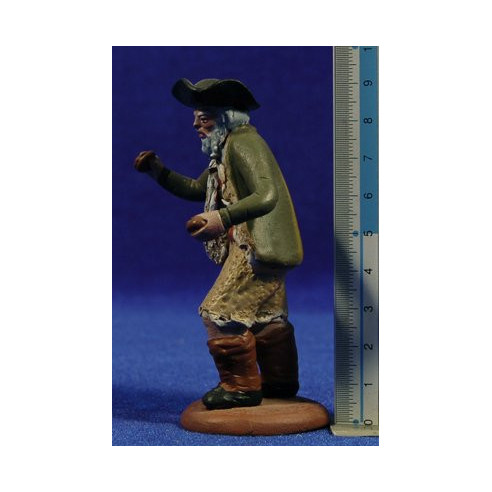 Pastor músico anciano con castañuelas 9 cm barro pintado Figuralia