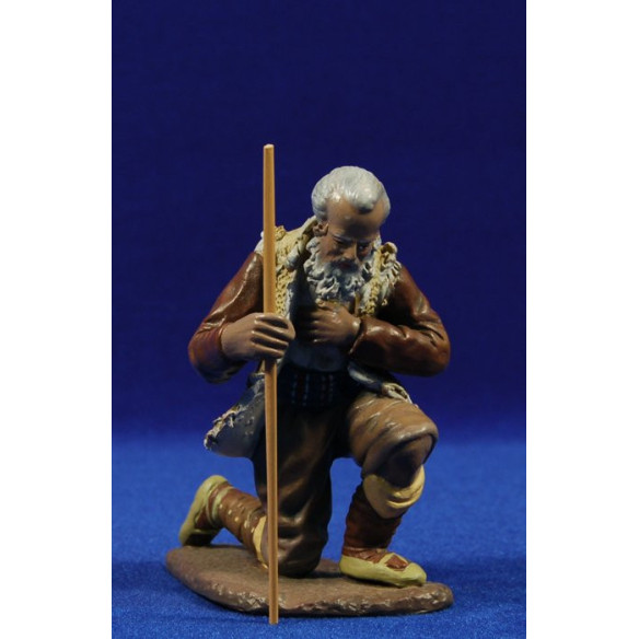 Shepherd addoring with stick 16 cm clay painted Figuralia
