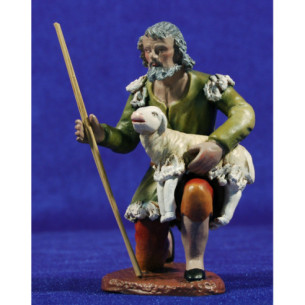 Shepherd addoring with lamb 16 cm clay painted Figuralia