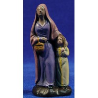 Pastora con niña 9 cm barro pintado Figuralia