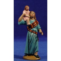 Pastora con niña en hombros 9 cm barro pintado Figuralia