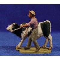 Pastor popular con vaca 8 cm barro pintado Delgado