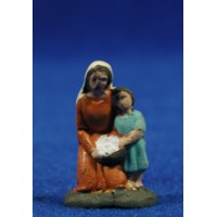 Pastora adorando con niño 3 cm barro pintado