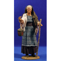 Pastora anciana con farolillo y bastón 25 cm ropa y barro