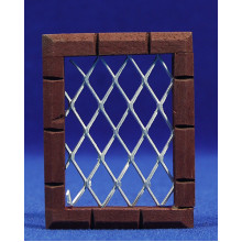 Ventana con reja cuadrada 7 cm madera metal