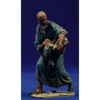 Pastor con cesto de ropa 10 cm barro pintado De Francesco